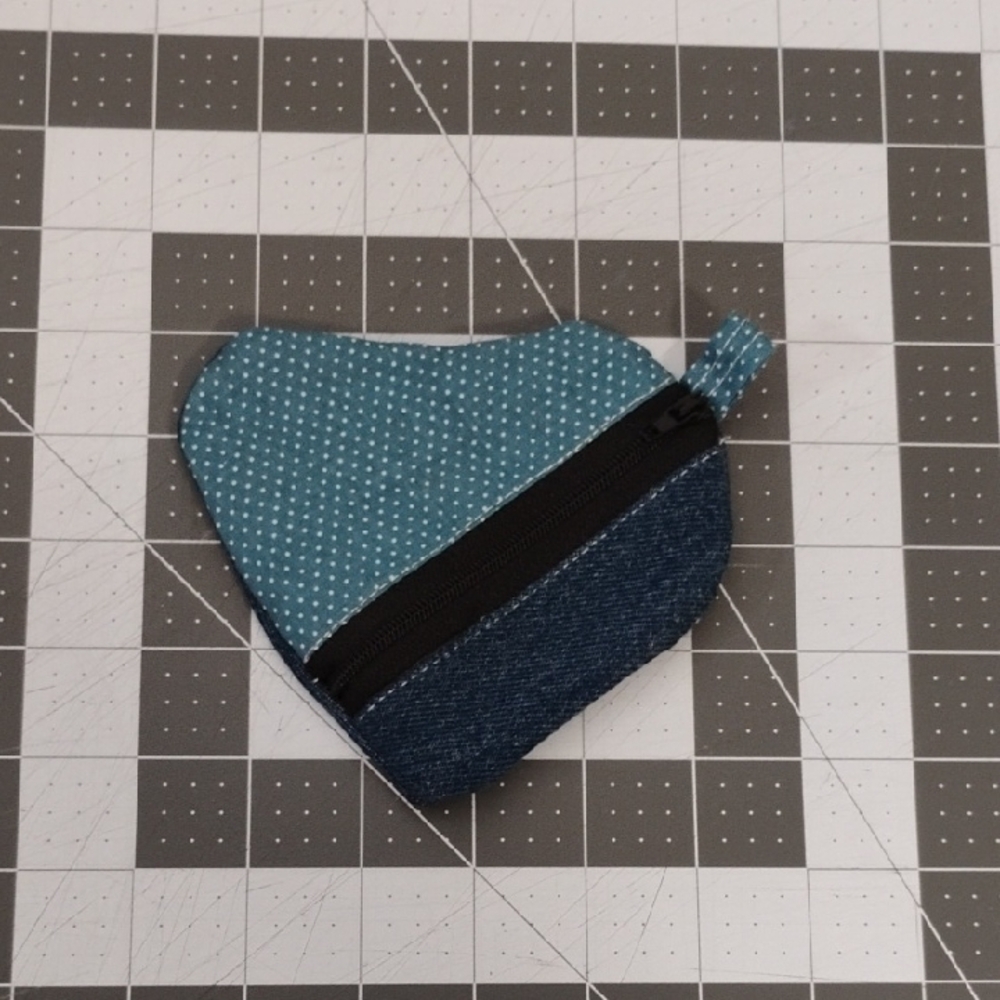Blue Polka Dot and Denim Heart Coin Purse